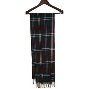 Cejon Italian Scarf Soft Acrylic Gray Red Plaid Fringe Soft 11x64